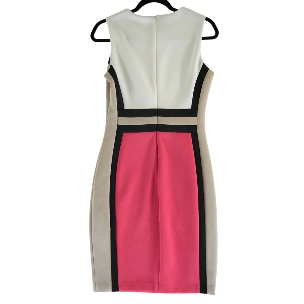 Calvin Klein Dress Women's Size 6 Colorblock Sheath Pink White Tan‎ Black Y2K